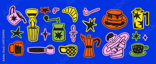 Colorful Coffee stickers set