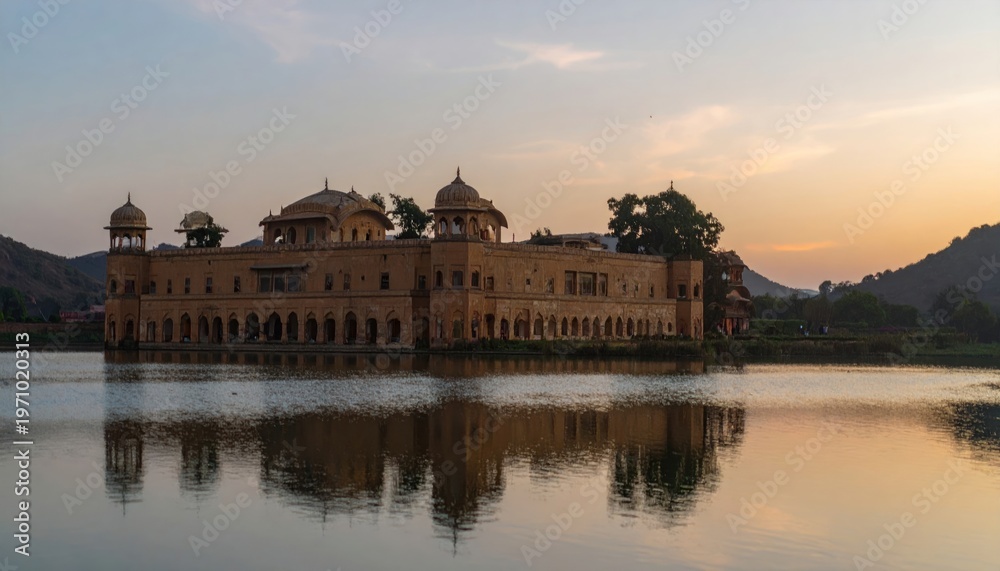 Obraz premium Majestic Jal Mahal in Jaipur - A Serene Reflection on Lake Man Sagar.
