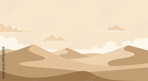Desert landscape illustration with sand dunes and cloudy sky