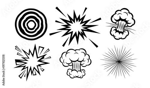 Black Comic Explosion Vector Pack with Starburst and Blast Shapes for Creative Design