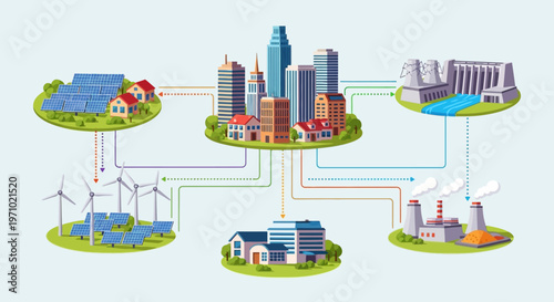 Sustainable energy solutions for urban development Smart grid connects city to renewable power (solar, wind, hydro)