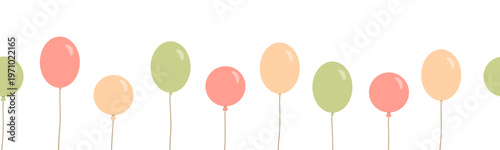 Seamless birthday balloon border with pastel colors. Cute party background perfect for children celebrations, nursery design