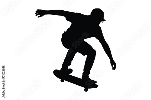 Skateboarder silhouette performing a trick on a skateboard