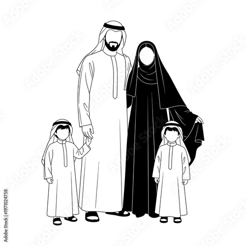 Arabian Family Wearing Traditional Clothing.