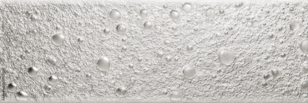 Obraz premium This panoramic image displays a silver textured surface with raised bubble patterns and a grainy, frosted finish. The metallic background resembles a delicate etched glass tile.