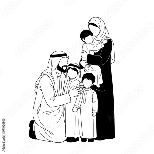 Arabian family with small kids together.