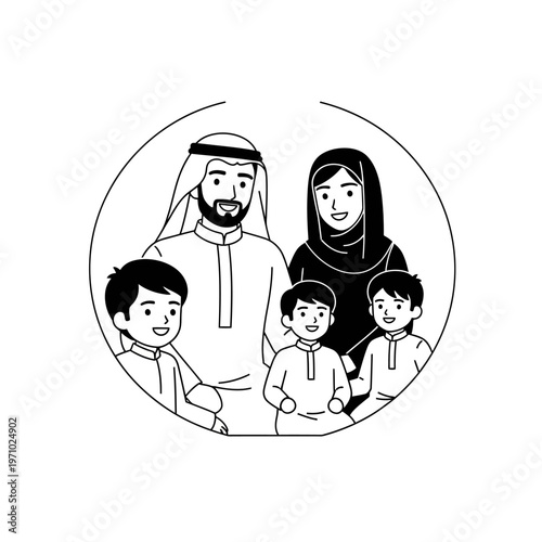 Arabian Family With Three Sons.