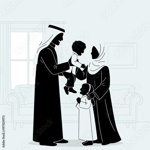 Arabian family with two small children.