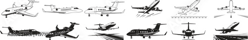 Private Jet & Airplane Icons Set – 12 Line Icons of Luxury Jets, Commercial Planes & Aviation (Editable Stroke)