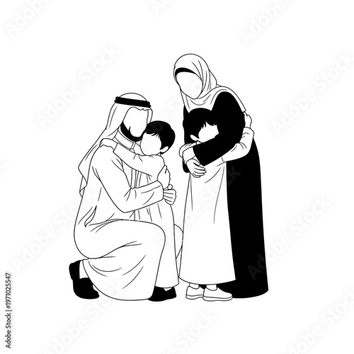 Middle Eastern family with small children.