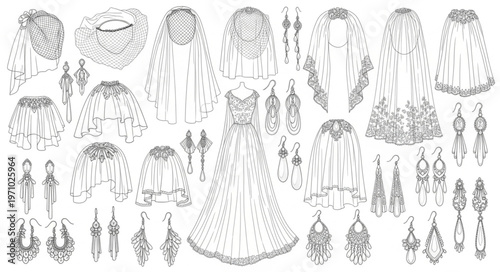 Collection of Vintage Clothing and Accessories Sketches.