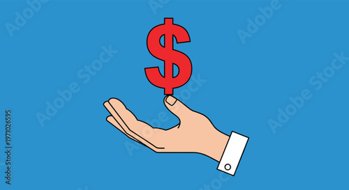 Person holds a hand out with a red dollar sign floating above their finger to represent wealth and financial value.