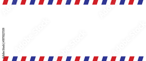 Airmail Envelope frame images with strips. International vintage letter border. Retro air mail postcard with blue and red stripes.  Empty classic postal frame. Vector illustration
