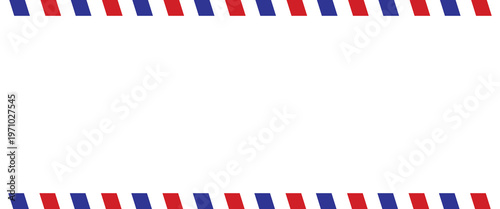 Airmail Envelope frame images with strips. International vintage letter border. Retro air mail postcard with blue and red stripes.  Empty classic postal frame. Vector illustration