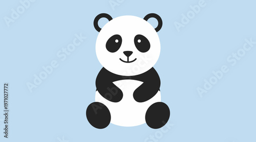 A cute cartoon panda with black and white fur sitting upright on a light blue background, featuring a simple and friendly illustration style.