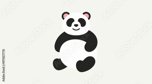 A simple, cute, and friendly cartoon illustration of a sitting giant panda with a happy expression on a plain light background.