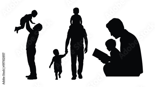 Silhouettes of parents and children playing together happily in family bonding moments
