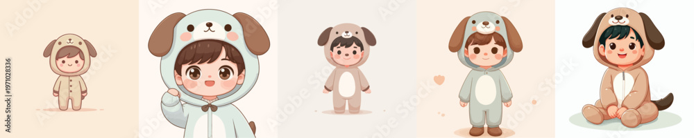 Obraz premium cute little boy vector in dog costume