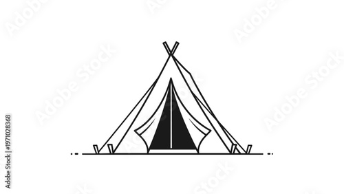 Minimalist line art illustration of a classic teepee tent is perfect for camping designs, outdoor adventure icons, or simple nature graphics.