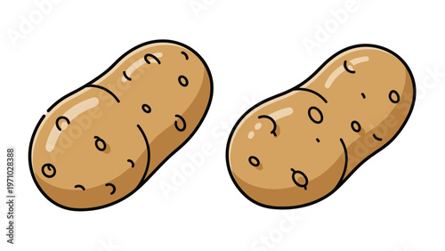 Pair of brown potatoes is shown in a simple cartoon style with subtle highlights and shading, suitable for grocery or cooking illustrations.