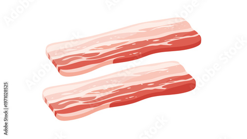 Two strips of raw marbled bacon are shown in a detailed vector illustration, perfect for breakfast themes, grocery designs, or food graphics.