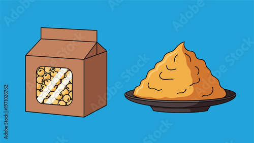 Essential ingredients for japanese cooking include a paper bag of dried soybeans and a rich pile of savory miso paste.