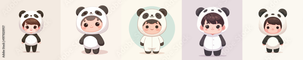 Obraz premium cute little boy wearing panda costume vector