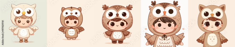Fototapeta premium cute little boy vector in owl costume