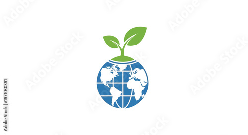 Earth Globe with Green Sprout Growing.