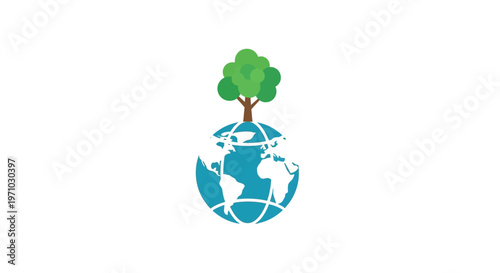 Earth Globe with Green Tree Growing.