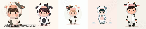cute little boy vector in cow costume