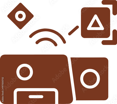 Brown of whisk and triangle with minus sign and wireless signal