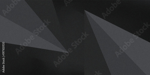 Modern black white abstract background. Minimal. Gradient. Dark grey banner with geometric shapes, lines, stripes, triangles. Design. Futuristic. Cut paper or metal effect. Origami, mosaic, geometry.