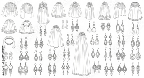 Collection of Vintage Jewelry Designs Sketches.