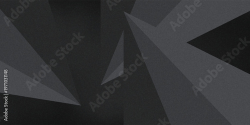 Modern black white abstract background. Minimal. Gradient. Dark grey banner with geometric shapes, lines, stripes, triangles. Design. Futuristic. Cut paper or metal effect. Origami, mosaic, geometry.