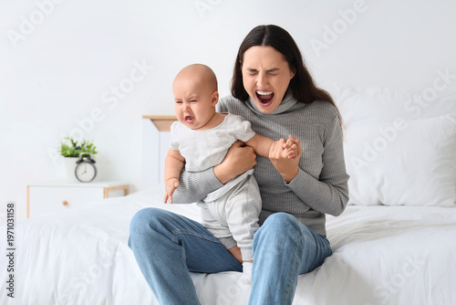 Screaming young woman with ...
