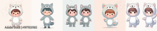 cute little boy vector in wolf costume