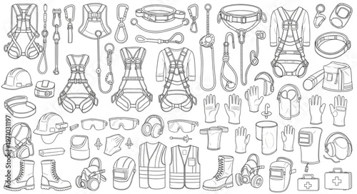 Collection of Vintage Kitchen Utensils and Appliances Line Art.