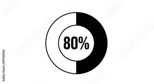 Black and White Pie Chart Showing Eighty Percent, Data Visualization on Isolated White Background