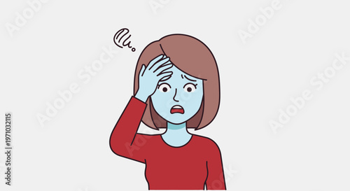 Distressed Woman Holding Her Head, Feeling Unwell or Stressed in Bright Studio