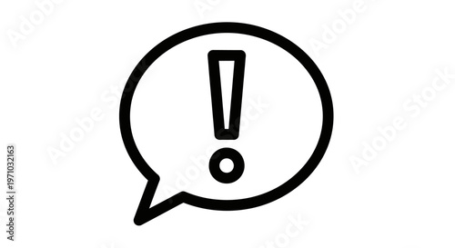 Black Outline Exclamation Mark in Speech Bubble, Isolated White Background