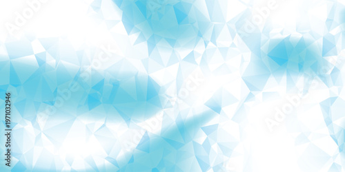 Vector white low poly background in blue and turquoise gradient background, minimalist design, abstract polygon triangles composition, graphic illustration art