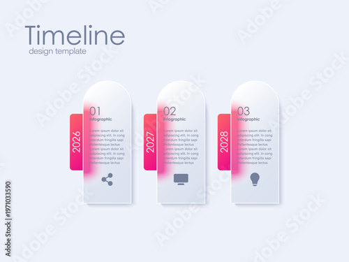 Business timeline chart template. Infographic 3 steps. Glass morphism effect