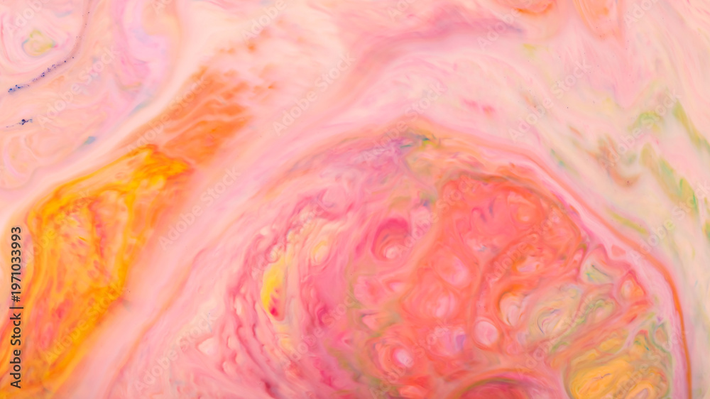 Obraz premium Abstract pastel soap bubble texture with swirling pink orange and yellow flowing patterns