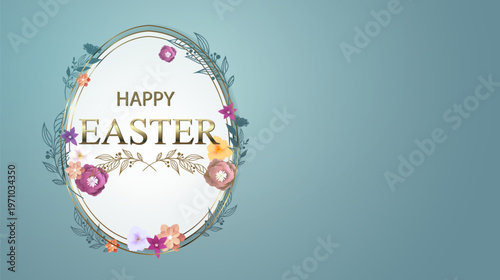 An oval-shaped Easter card with a light blue background and the inscription 