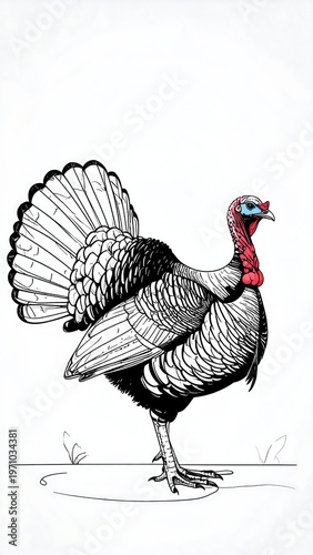 Detailed Turkey Illustration - A Study in Black and White.