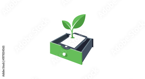 Green plant growing from drawer.