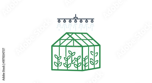 Greenhouse with plants and lighting.