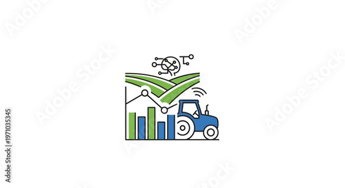 Tractor with drone flying overhead farm.