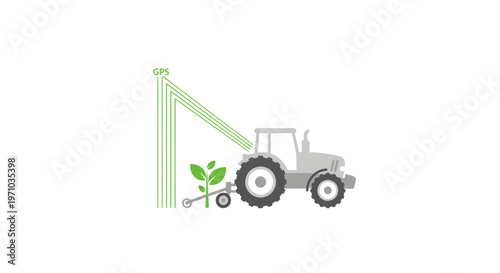 Tractor with irrigation system watering plant.